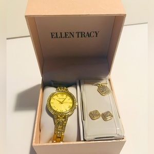 Ellen Tracy Yellow Gold & Diamond women’s watch and Jewlery Set NIB